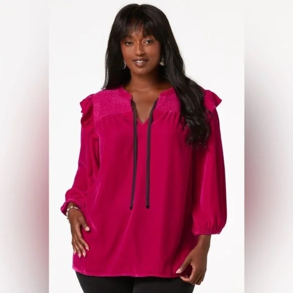 ❄️ Cato | Plus Size Ruffled Velvet Top Various Sizes Available